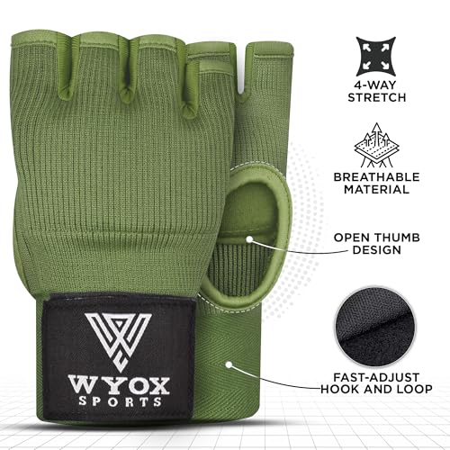 WYOX Boxing Hand Wraps Inner Gloves & Curved Focus Mitts Bundle for Men & Women Adults – 80cm Wrist Support, Gel Padding, MMA Muay Thai Kickboxing Training Gloves & Pads