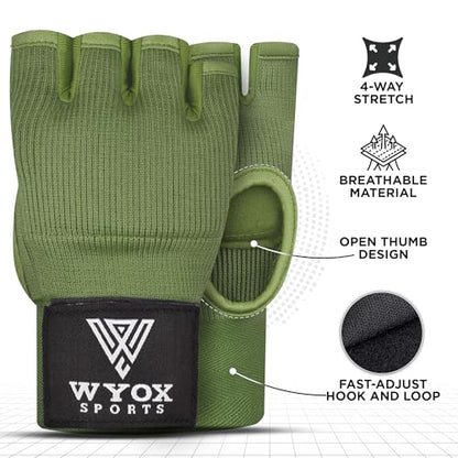 WYOX Boxing Hand Wraps Inner Gloves & Curved Focus Mitts Bundle for Men & Women Adults – 80cm Wrist Support, Gel Padding, MMA Muay Thai Kickboxing Training Gloves & Pads