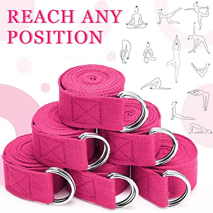Leyndo Yoga Strap Stretching Pilates Exercise Adjustable Straps 6 ft Non Elastic Yoga Belt with Adjustable D Ring Buckle for Pilates Gym Workouts Fitness - color: Rose