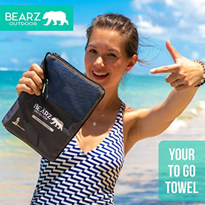 Microfiber Towel Set by BEARZ Outdoor. Microfiber Towels for Body, Workout Towel, Camp Towel, Yoga Towel, Sweat Towel, Microfiber Beach Towel, Travel Towel. Fast Drying & Compact. Free Face Towel - color: Navy Blue (2 Pack)