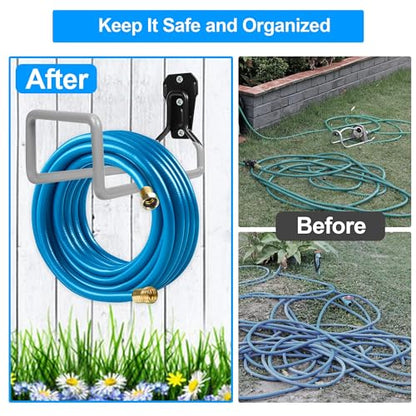 Garden Hose Holder - Metal Garden Hose Reel Wall Mounted Water Hose Holders for Outside, Heavy Duty Hose Hanger for Water Hose Storage - color: Gray