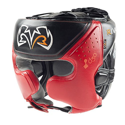 RIVAL Boxing RHG10 Intelli-Shock Headgear, D3O Front and Side Padding, Hook and Loop Back Adjustment with Lace on Top, and Anatomical Rear Head Pad Every Time - color: Black/Red, size: Large