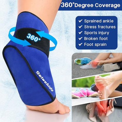 Ankle Ice Pack Wrap, Gel Hot Cold Compress for Heel Swelling Pain Relief - color: Blue-2 Packs, size: Standard