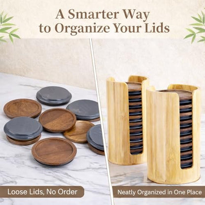 2-Pack Bamboo Mason Jar Lid Organizer for Wide & Regular Mouth Jars – Storage Holder for Mason, Canning, Ball & Tumbler Lids