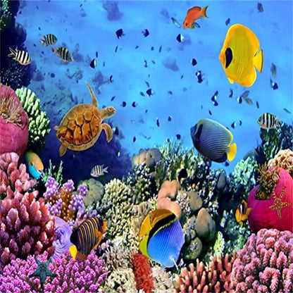 8x8ft Underwater Ocean Coral Reef Backdrop Under The Sea Tropical Fish Sea Turtle Marine Life Photography Background Seabed World Nature Scene Aquarium Decor Kids Portrait Photo Shoot Props - size: 8x8ft