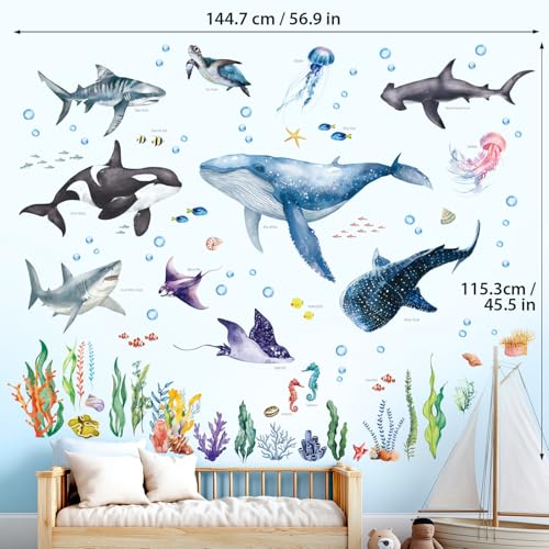 DECOWALL SG3-2430 Large Sea Creature Wall Stickers Decals Kids Under The Sea Ocean Bathroom Bedroom Fish Nursery Décor Turtle Art Baby Room Peel