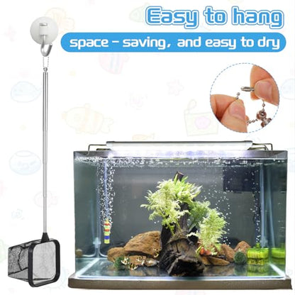 2pcs Small Fish Tank Net, Small Aquarium Net, Square Floating Fishing Nets 4.76-14.6in Retractable Handle Handle for Fish Tank, Aquarium, Stream (Black)