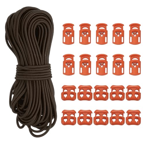 YELARXI Cord Locks, Elastic Cord, Spring Toggle Stopper Slider 50 ft & Dark Brown - color: Dark Brown