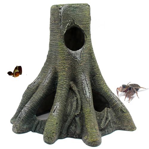 Aquarium Decor Corner Tree Stump Trunk Hollow Betta Cichlid Cave Rocks, Reptile Tank Accessories Climing Ramp for Reptiles, Amphibians, Leopard Gecko, Snake, Lizard, Frogs, Fish - style: Type-D