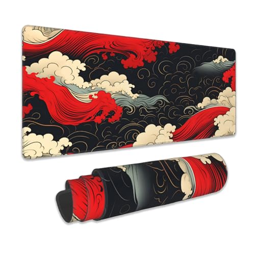 Gaming Mouse Pad, Japanese Sea Waves Extended Mouse Pad Gaming Large, Big Desk Mat with Non-Slip Base and Stitched Edge, Long Computer Keyboard Mouse Mat for Home Office Work 31.5"x15.7" - color: Japanese Sea Waves, size: XXL-31.5x15.7INCH
