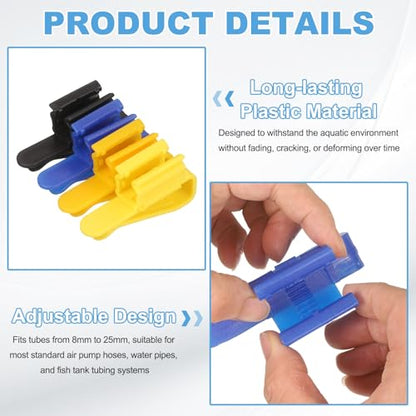 Fish for Tank Mounting Clip, Adjustable Hose Clamp Mounting Clip Water Pipe Hose Holder for 0.3"-1" Dia Tube, (Blue/Black), Intended for Aquarium Air Pump/Pipe Organizer