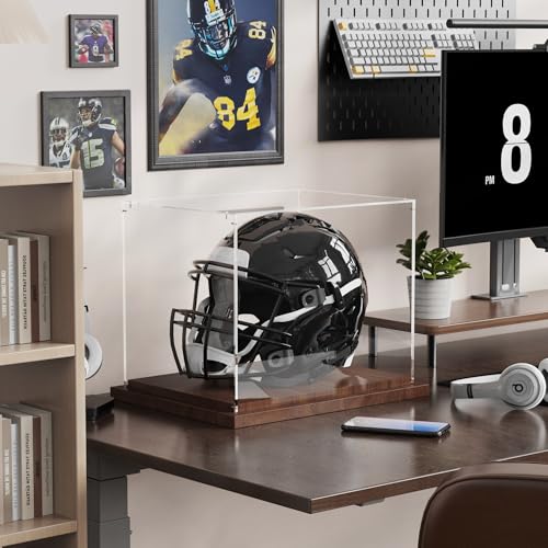 VGMiu Football Helmet Display Case Full Size Clear Case with Wood Base - size: Football Helmet Case