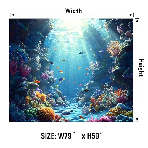 AOHMPT Underwater World Tapestry - Blue Ocean and Aquarium Tropical Fish Wall Decoration - Deep Sea Fish Wall Hanging for Bedroom, Dorm Room and Living Room 79" L x 59" W