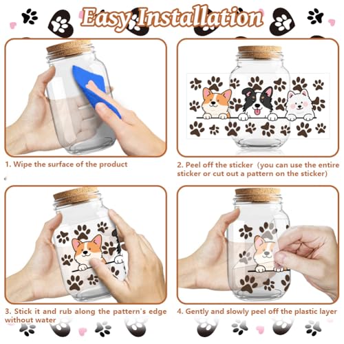 UV DTF Cup Wraps Transfer Stickers Dogs Pattern, 10 Sheets Waterproof Custom Vinyl Transfer Sticker 16oz Coffee Glass Cup Tumbler Bottle Mug Decals for Men Women - style: Dogs