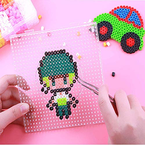 Fuse Bead Boards, 6Pcs 5mm Large Square Clear Plastic Beads Pegboards with 2Pcs Tweezers and 6Pcs Lroning Paper for Kids Craft