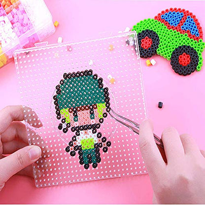 Fuse Bead Boards, 6Pcs 5mm Large Square Clear Plastic Beads Pegboards with 2Pcs Tweezers and 6Pcs Lroning Paper for Kids Craft