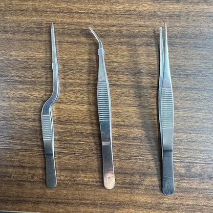 Stainless Steel Tweezers Set for Small Gardening and Kitchen, Multi-Purpose Tools Silver Tweezers (3Pcs, 6.22Inches / 6.33Inches / 6.4Inches)