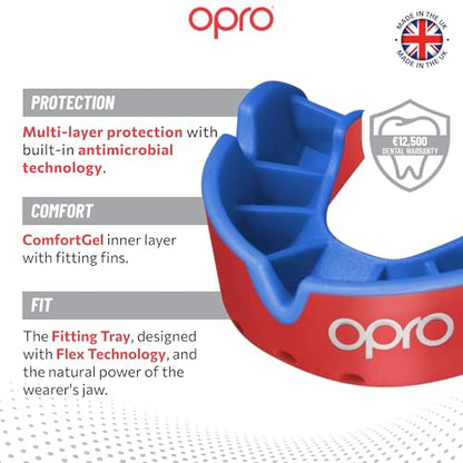 OPRO Silver Level Moldable Mouth Guard, Essential Fit, Red/Dark Blue - color: Red/Dark Blue, size: Youth (Under 10)