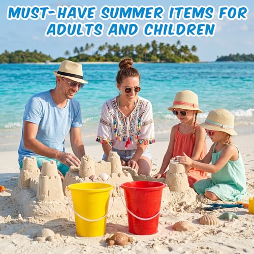 12 Pieces Beach Pails Sand Buckets for Boys and Girls Beach and Sand Toys at the Use for Molds at the Sandbox Summer Party Supplies, 4 Colors (7.5 Inch,Red,Yellow,Blue,Green)