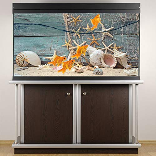 Dioche 3D Effect Fish Poster, Adhesive Seashell Starfish Poster for Fish Decoration, Aquarium Background Fish Decorations Pictures (122 * 46cm)