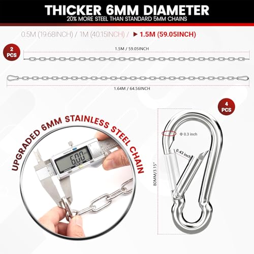 sprookber 67" Hanging Swing Chain,1000 lb Capacity,6 mm 304 Stainless Steel - color: Silver, size: 2 PACK 67inch