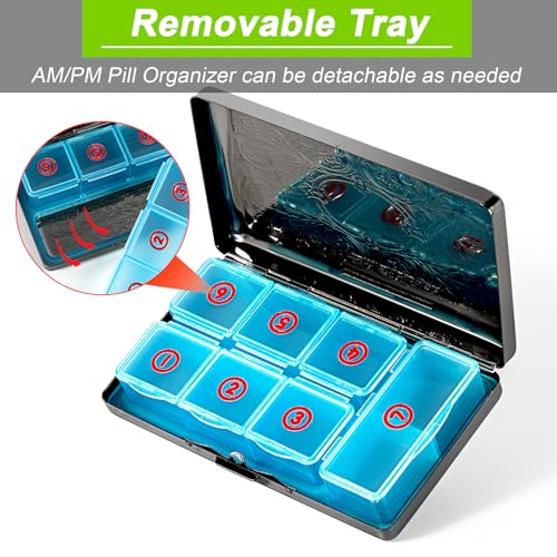 Pill Organizer with 3 Compartments 7 Day Metal Pill Box for Fish Oil/Food Supplements Travel Pill Box. (Rectangle-Black, Large Rectangle) - color: Rectangle-black