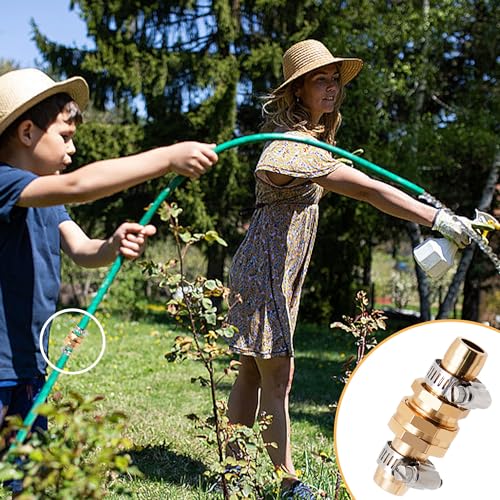 4 Sets Garden Hose Repair Connector with Clamps, Aluminum Water Hose End Replacement Fit for 3/4" and 5/8" Garden Hose Fittings - color: 4 Sets - Brass
