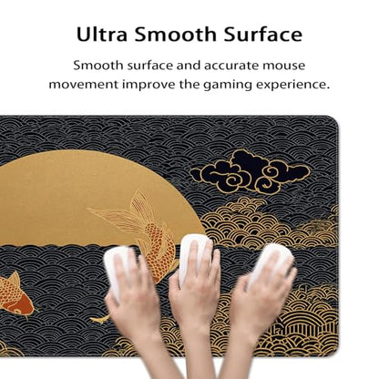 Waterproof Large Gaming Mouse Pad 31.5x15.7 Inch, XXL Mousepad with Non-Slip Rubber Base & Stitched Edges, Extended Desk Mat for Computer/Laptop/Office,Japanese Koi Fish