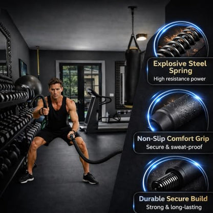 Cordless Battle Ropes (2 PCS) – Portable Weighted Ropeless Battle Rope Sticks with Hand Gloves for HIIT Workout, Home Gym Strength & Cardio Training (Pink)