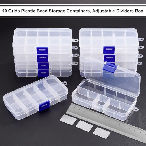NBEADS 10 Pack 8 Grids Mini Plastic Organizer Box, 2.7x4.2x0.8inch Clear Plastic Jewelry Dividers Box Organizer Small Tackle Boxes Jewelry Storage Container for Beads Small Items Findings Storage