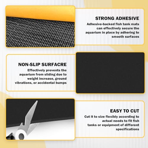 Aquarium Leveling Mat with Self-Adhesive Backing for Under Tank, 12 x 20 inch x 1/4" Thick Shock-Absorbing Fish Tank Pad Foam Compressible Neoprene Mat for 5/10 Gallon Fish Tank - size: 11.8 x 19.7 inch