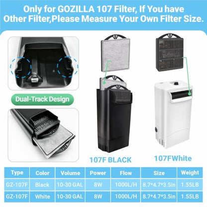 GOZILLA Aquarium Filter Cartridges,Fish Tank Filters Accessories Set,Turtle Tank Filter Replacement Includes 8 Filter Cartridges and 2 Filter Boxes.Only Suit for GZ-107 Low Water Level Tank Filter.