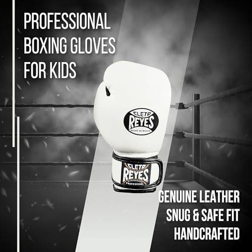 CLETO REYES Professional Boxing Gloves for Kids, Girls and Boys, Training, Sparring and Punching, MMA, Kickboxing, Muay Thai, Leather, Hook and Loop Closure, 3-5 Years, 5.6 oz - color: White