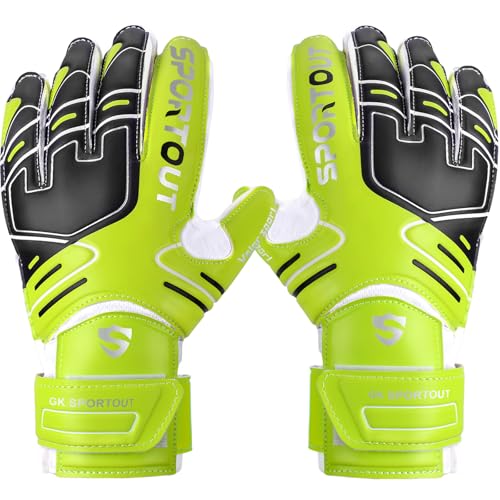 Sportout Youth&Adult Goalie Goalkeeper Gloves,Strong Grip for The Toughest Saves, with Finger Protect & 4+3MM Latex to Give Splendid Protection to Prevent Injuries,4 Colors - color: Green, size: 5