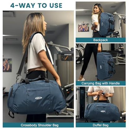 40L/70L 3-Way Duffle Bag Gym Sport Duffel Backpack Shoe Compartment - color: Dark Blue
