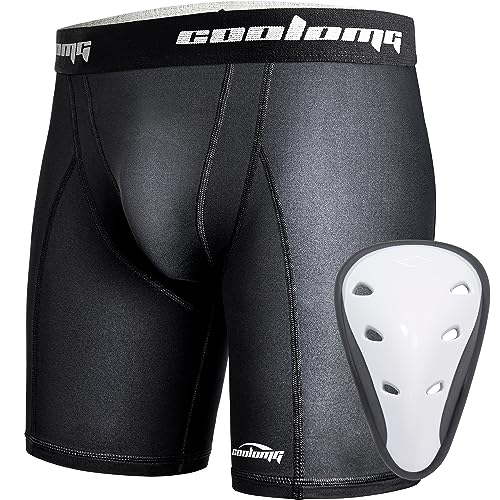COOLOMG Youth Boys Compression Shorts with Athletic Cup Baseball Football - color: Black, size: Medium