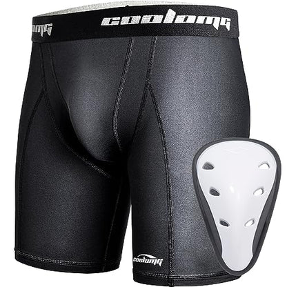 COOLOMG Youth Boys Compression Shorts with Athletic Cup Baseball Football - color: Black, size: Medium