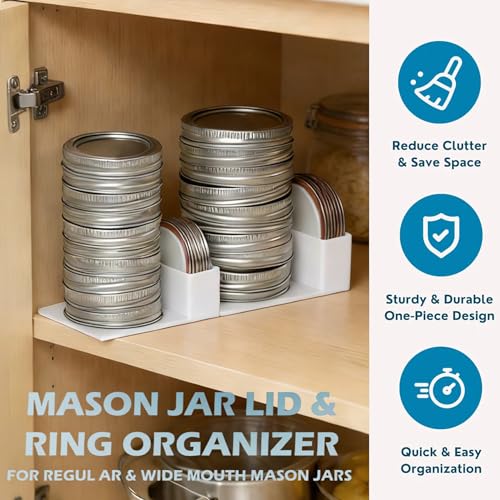 LXLO Mason Jar Lid Organizer and Storage, Canning Lids Holder for Regular and Wide Mouth Jars (Set of 2) - White