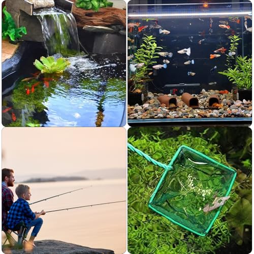 4 Pack Aquarium Fish Net 4 Sizes Quick Catch Mesh Nylon Fishing Catch Nets Square Fish Nets with Handle (3in, 4in, 5in, 6in)