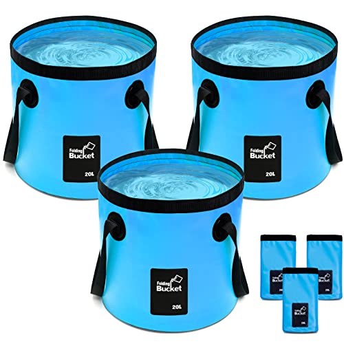 Tessco for you 3 Pcs 5 Gallon Bucket Collapsible Foldable Bucket with Handle for Beach Camping Fishing to Hold Water Folding Container Carry Bag Portable Fold up Lightweight - color: Blue