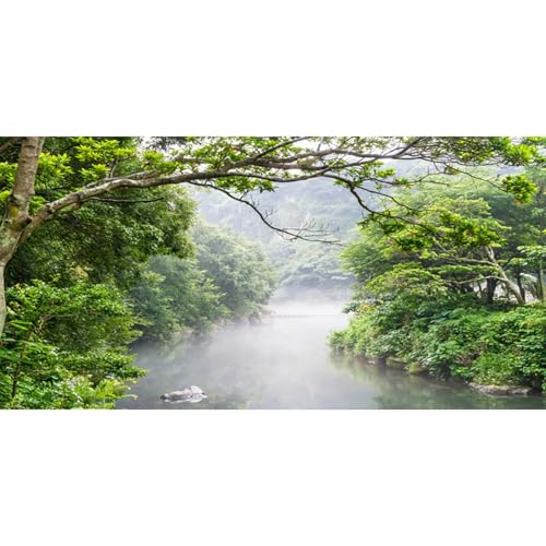 AWERT 72x16 inches Tropical Rainforest Terrarium Background Foggy Fores Green Trees Lake Nature Reptile Habitat Background Durable Polyester Aquarium Background - size: 72x16in/180x40cm
