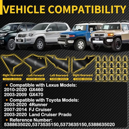 Splash Guard Fender Liners Shield with Clips | Premium PVC material. Precise fit for 4Runner 03-09, FJ Cruiser 07-14, Prado 03-19. Shields mud, water, debris. - color: for Toyota 4Runner (2003-2009), FJ Cruiser