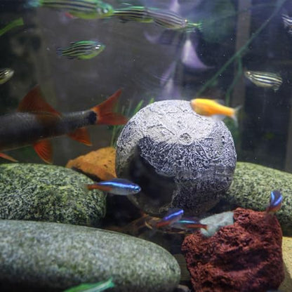 WishLotus Mini Fish Tank Decorations Cave, Moon Has Holes Fish Hideout for Aquarium with Suction Cup, Resin Aquarium Decorations for Play and Rest (Moon)