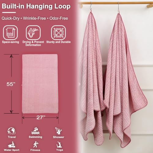 JML Microfiber Bath Towels, 2 Pack, 27x55 in, Fine Wave Pink - color: Cationic Fine Wave Pink, size: 2 Pack (27 in x 55 in)