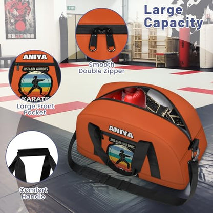 Custom Name Taekwondo Karate Duffle Bag for kids Boy Girls - Personalized Martial Arts Gear Bag, Water-Resistant Sparring Equipment Bag, Karate Orange - color: Karate Orange
