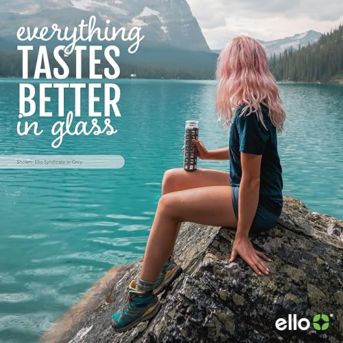 Ello Syndicate Glass Water Bottle with One-Touch Flip Lid, Grey , 20-ounce - color: Grey, size: 20 Ounces