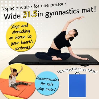KaRaDaStyle Gymnastics Mat Folding Stretch Mats 71"x31"x2" Exercise Muscle Training Children Play Horizontal Bar Mat Yoga Sports Soundproof Home Use - color: Greige/3-fold