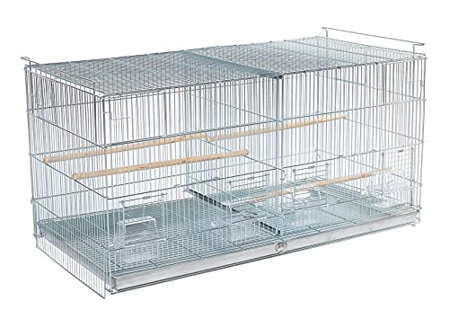No Rust Stainless Galvanized Zinc Plated 4 of Stack and Lock Double Breeder Breeding Bird Flight Cage with Removable Divider and Breeder Doors 26.5" x 11" x 15"H