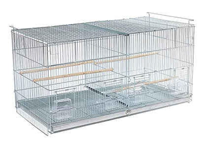 No Rust Stainless Galvanized Zinc Plated 4 of Stack and Lock Double Breeder Breeding Bird Flight Cage with Removable Divider and Breeder Doors 26.5" x 11" x 15"H