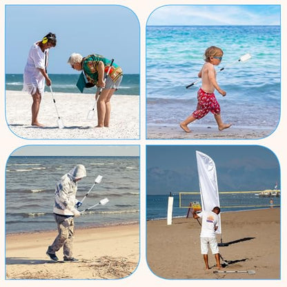 4 Pcs Beach Sand Sifter Set, Adjustable Long Handle Shell Scoop, Shark Tooth Sifter Mesh Shovel for Family Seashell Collecting, Sea Glass Hunting and Beach Treasure Fun - color: Gray, size: 22-42 Inch, style: Square
